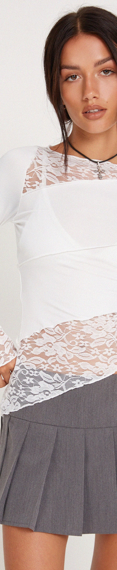 Image of Lucca Long Sleeve Top in Lace White