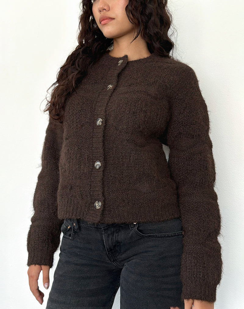 Image of Luciana Textured Knit Cardi in Dark Brown