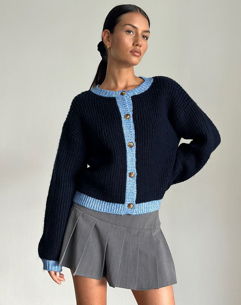 Image of Luciana Cardigan in Contrast Navy