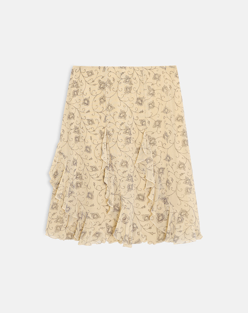 Image of Luisa Midi Skirt in Winding Ivy Pale Yellow