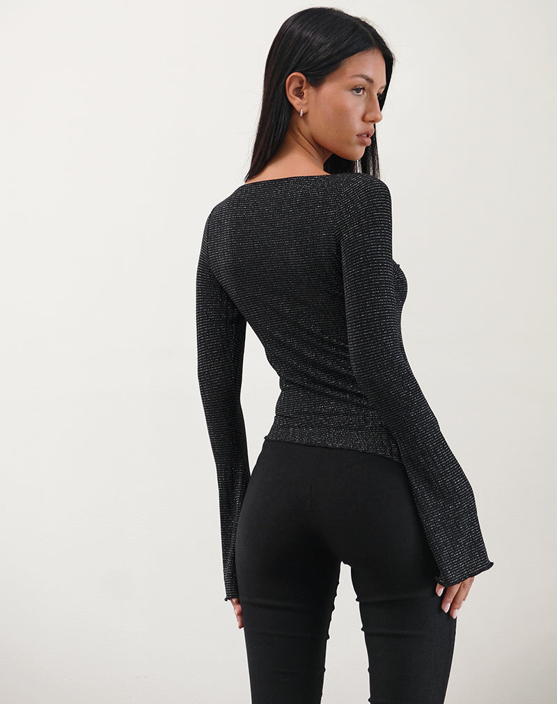 Image of Lukia Long Sleeve Top in Metallic Stripe Jersey Black