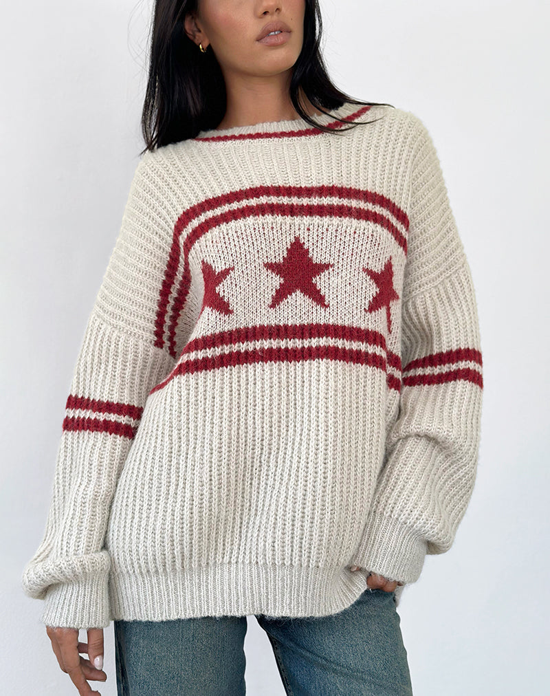 Lulees Oversized Jumper in Oat with Star Stripe