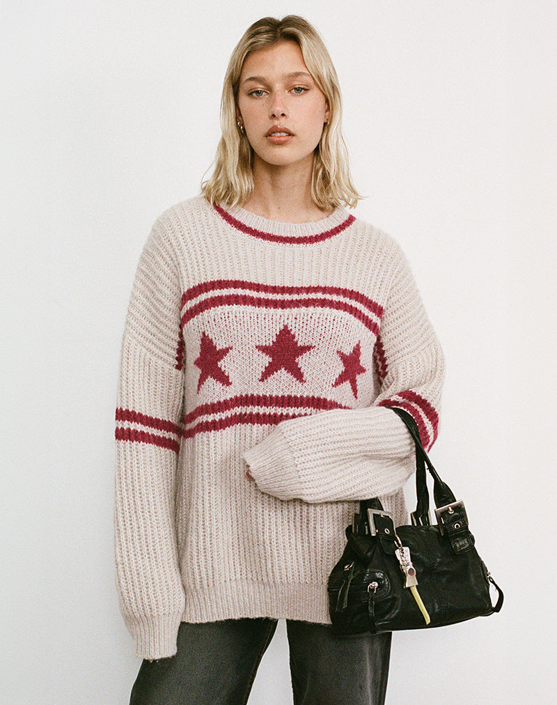 Lulees Oversized Jumper in Oat with Star Stripe