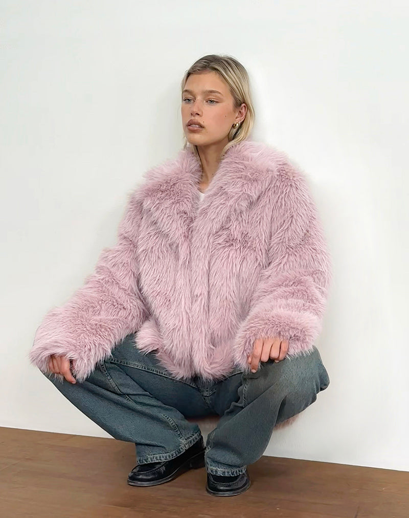 Lupita Jacket in Faux Fur Dusty Pink