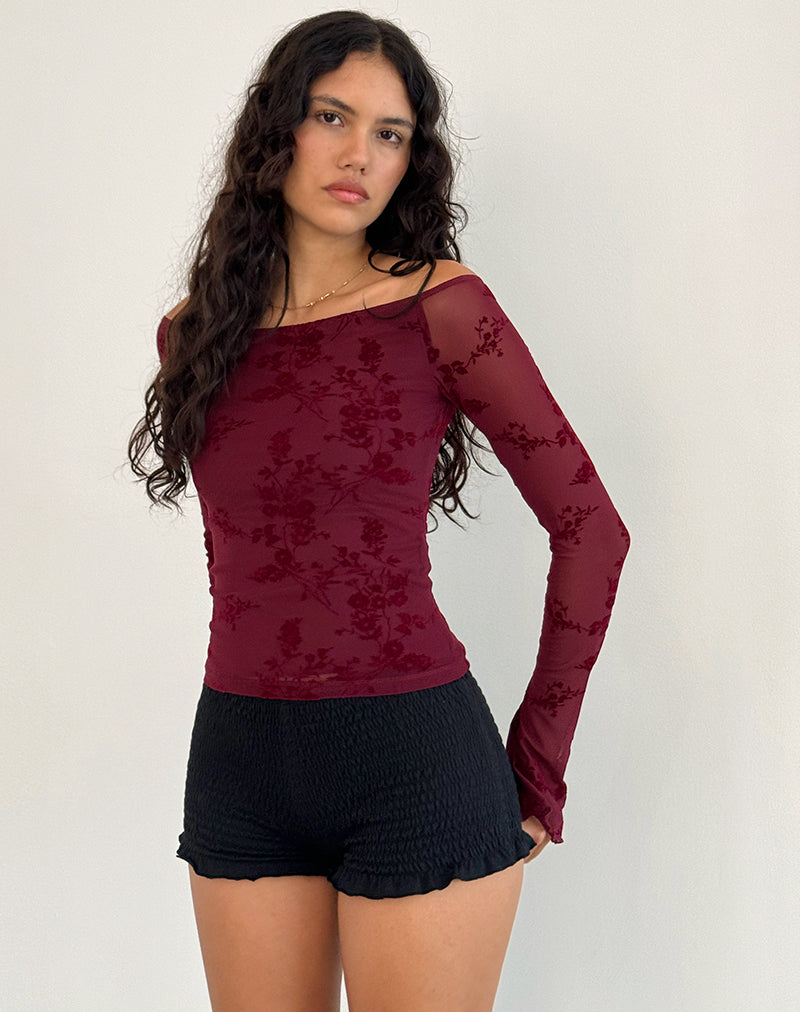 Image of Lutana Top in Botanical Flower Maroon