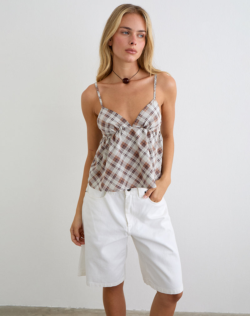 Luz Babydoll Top in Angled Check Brown