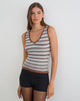 Image of Lycia Plunge Top in Knit Stripe Blue and Brown