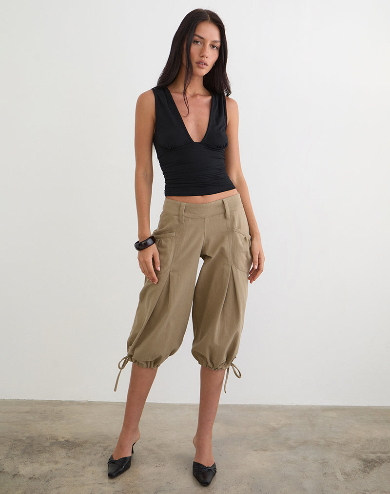Image of Iria Cargo Capri Trouser in Twill Khaki