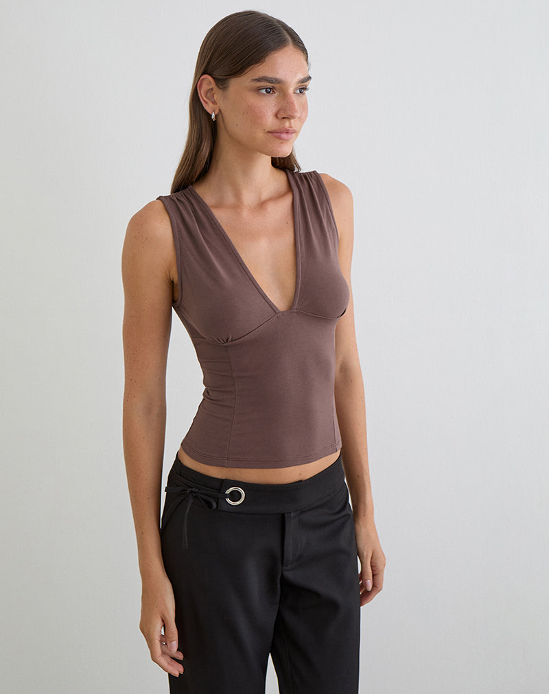 Image of Lynod Plunge Top in Deep Taupe