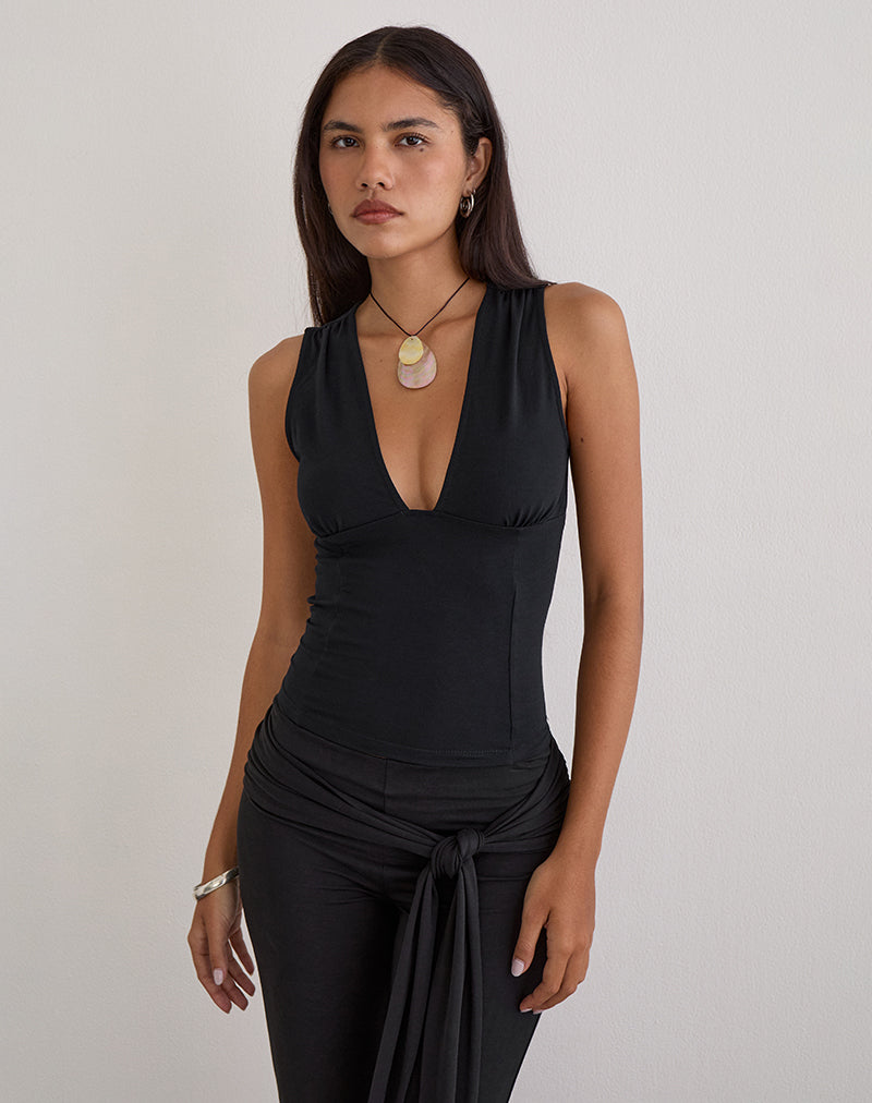 Lynod Plunge Top in Rayon Black