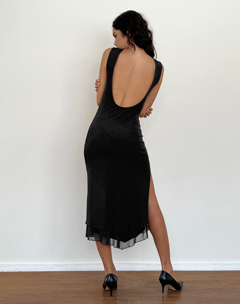 Image of Lyra Backless Midi Dress in Mesh Black