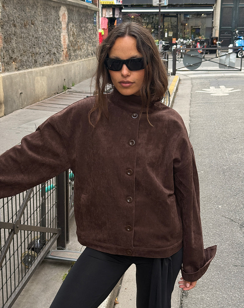 Lastika Jacket in Faux Suede Dark Brown