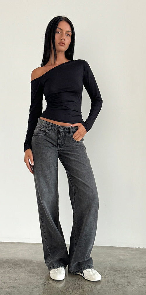 Image of Low Rise Parallel Jeans in Washed Black Grey