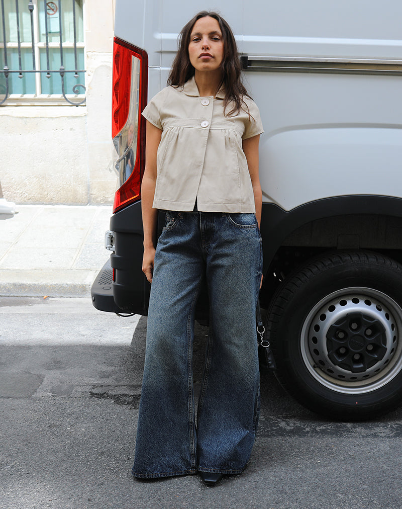 Low Rise Slouchy Flare Jeans in Steel Blue