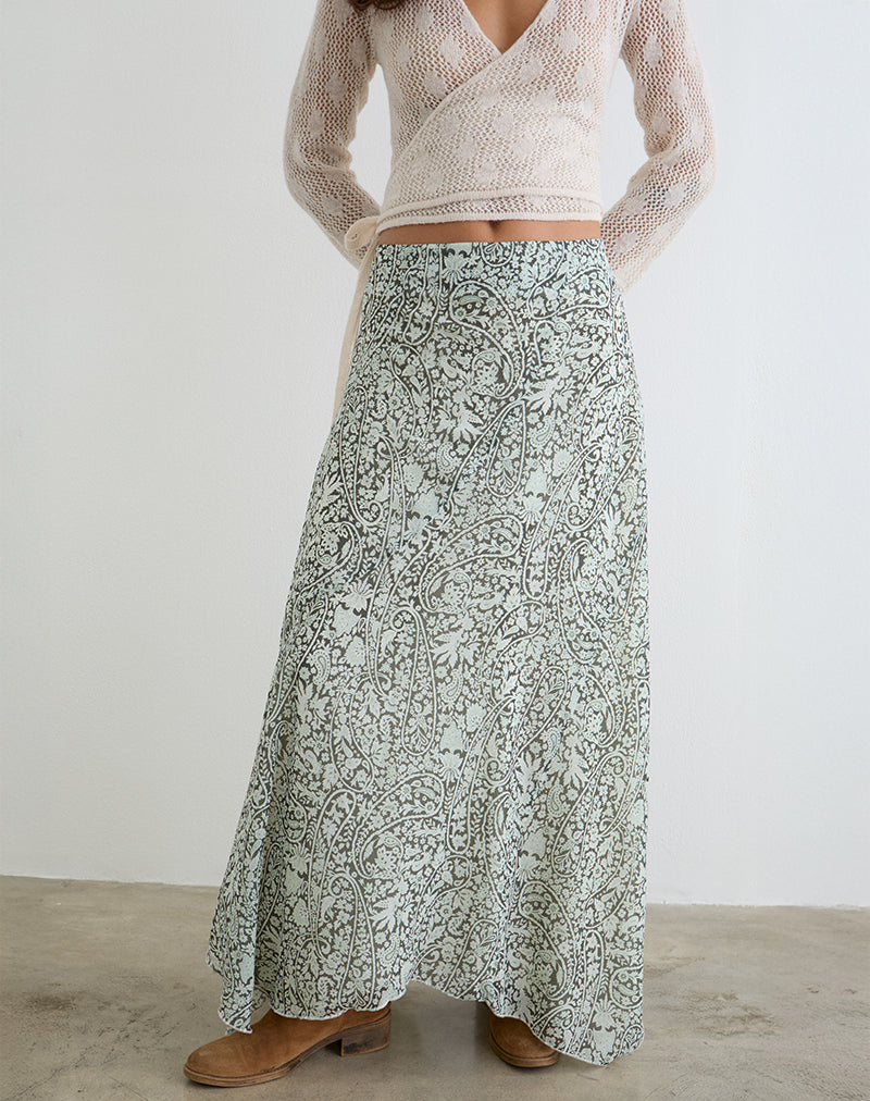 Rumela Maxi Skirt in Bloom Paisley Pale Blue