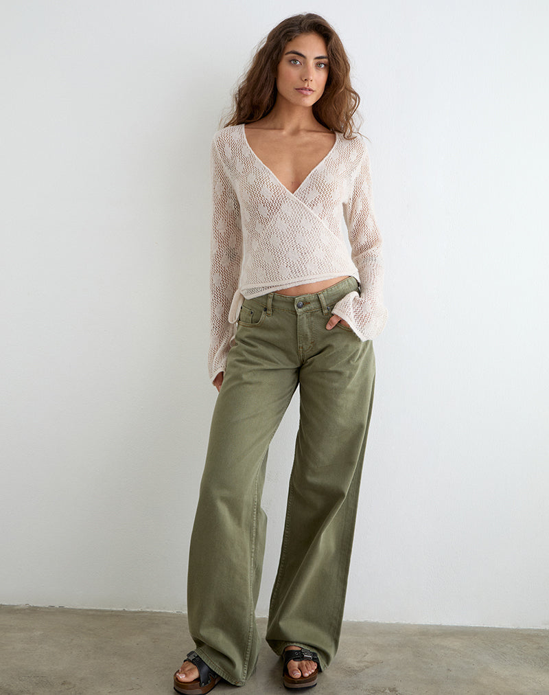 Maeko Crochet Wrap Top in Knit Ecru