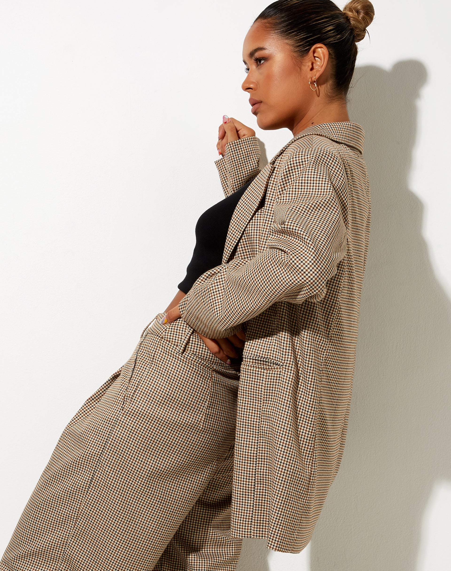 Image of Maiwa Blazer in Small Check Brown