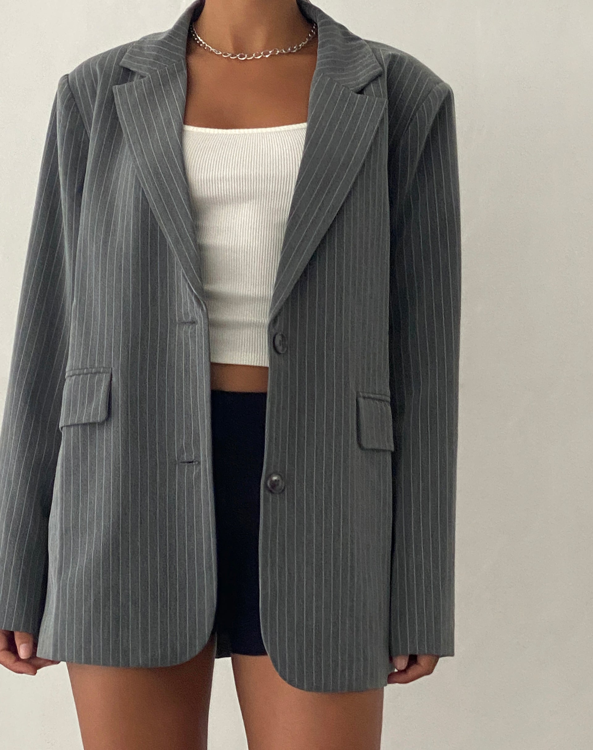 Grey pinstripe outlet blazer