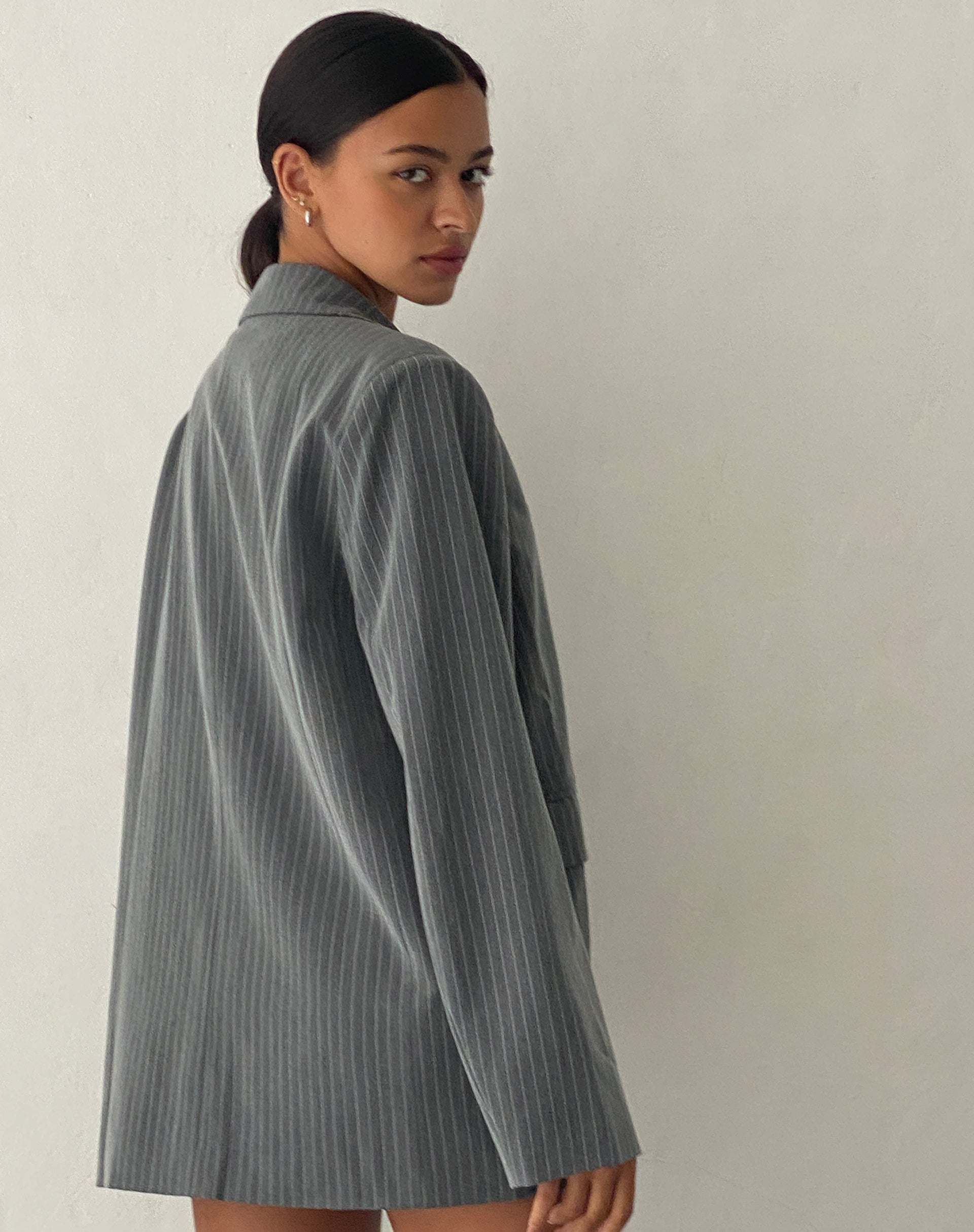 image of Maiwa Blazer in Tailoring Grey Pinstripe