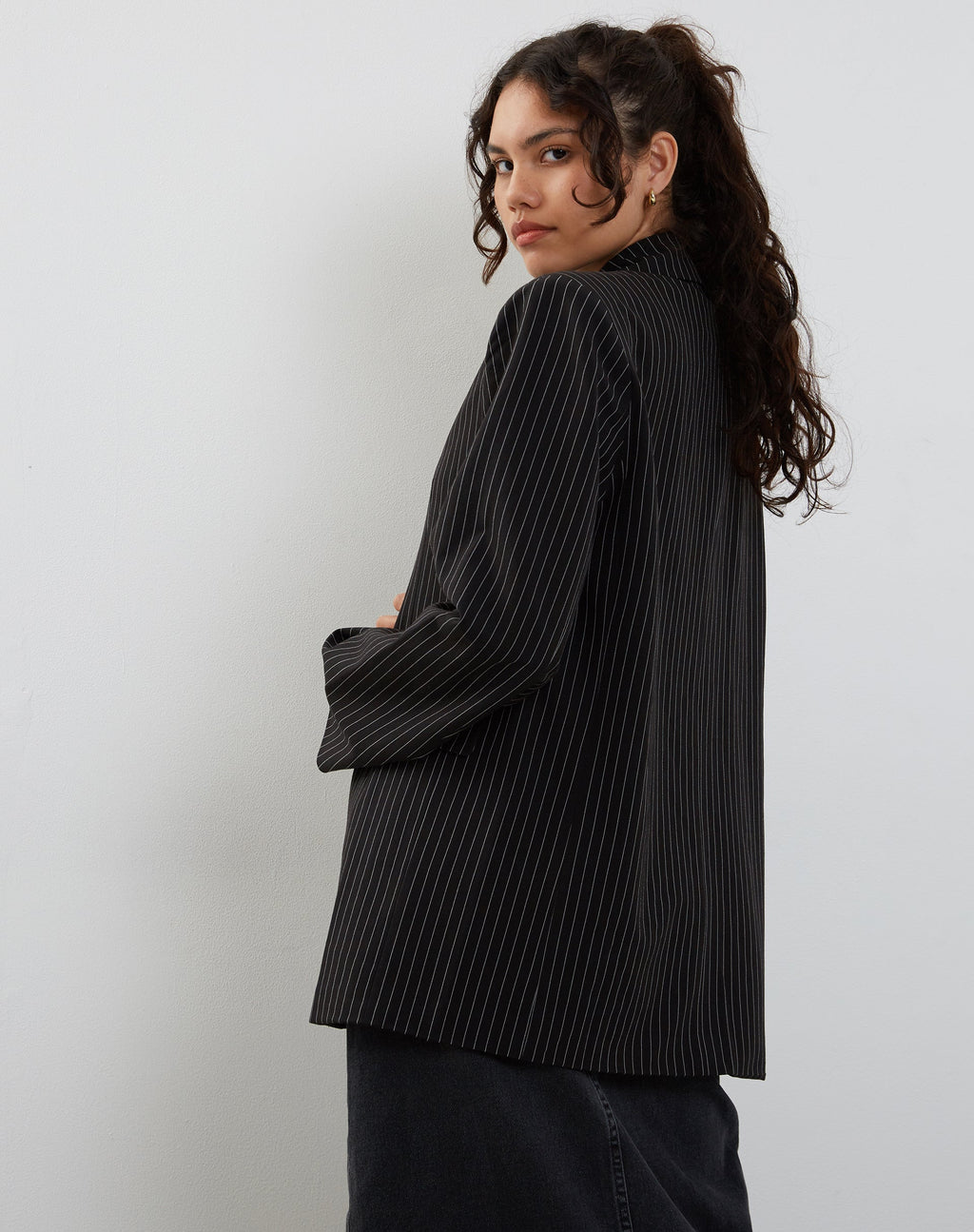 Maiwa Blazer in Pinstripe Black