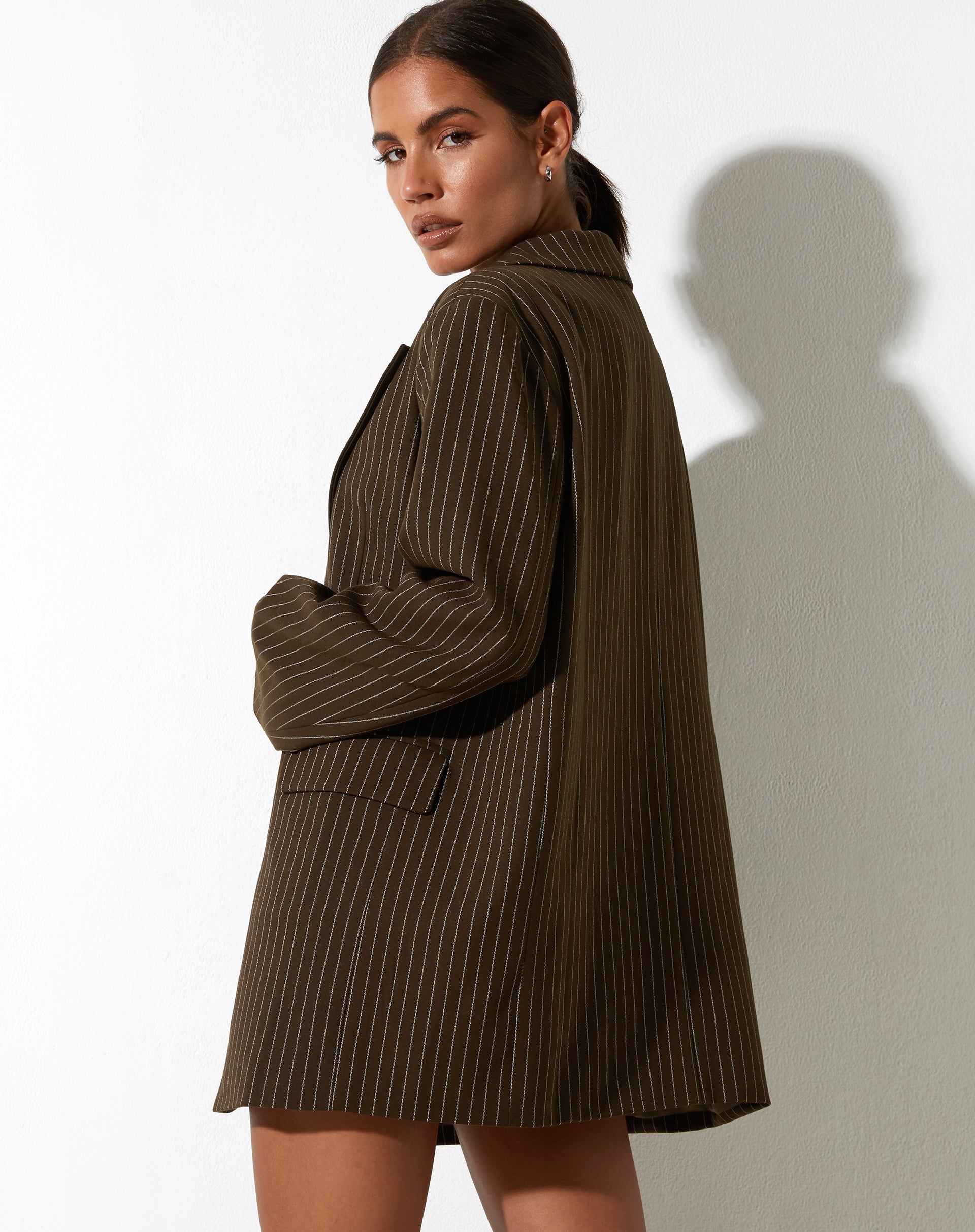 image of Maiwa Blazer in Pinstripe Brown