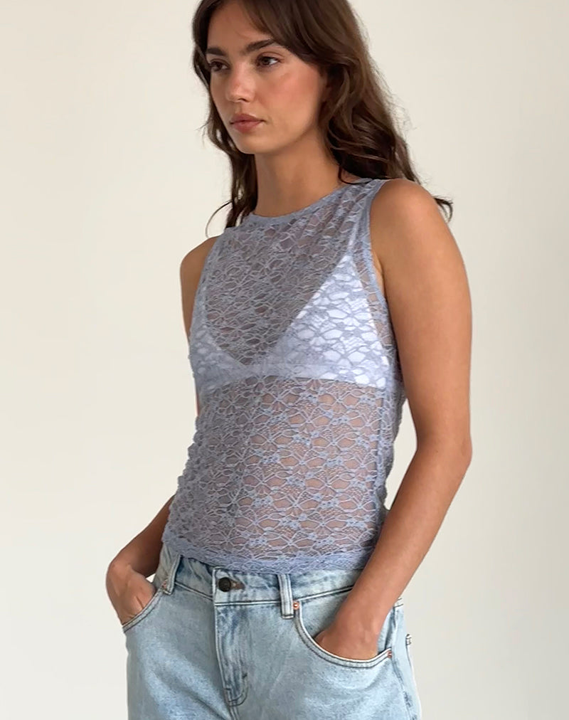 Image of Malachi Vest Top in Light Blue Lace