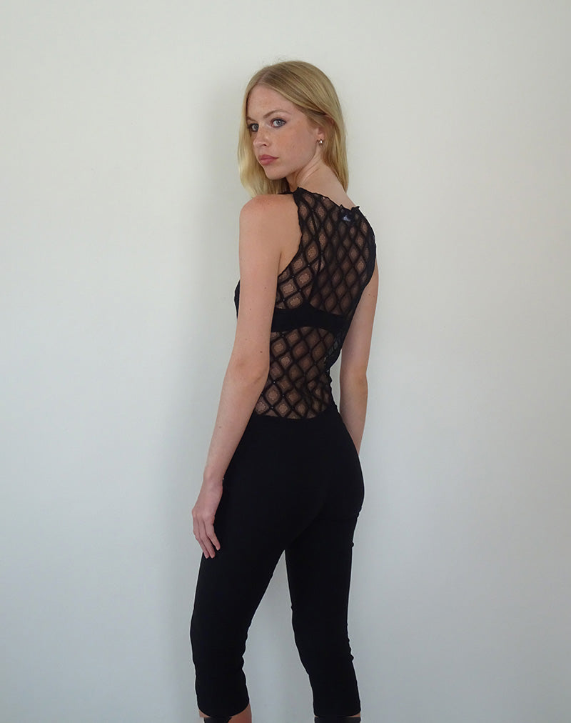 Image of Maloe Lace Patterned Tank Top in Black
