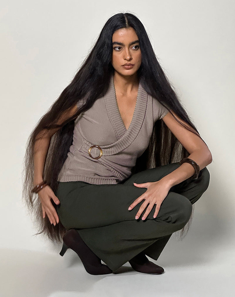 Image of Malya Top with Buckle in Knit Taupe