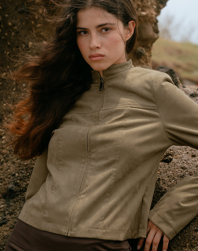 Manddy Rocks Walnut Faux Suede Zip-Up High Neck Jacket | Mandy – motelrocks-com-aus