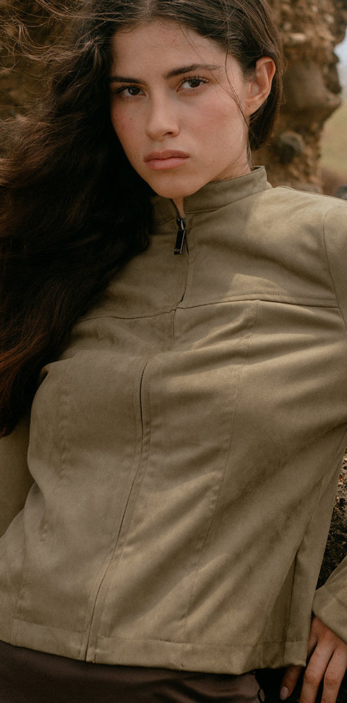 Image of Mandy Jacket in Faux Suede Walnut