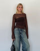 Image of Manon Long Sleeve Sheer Knit Top in Chocolate Brown