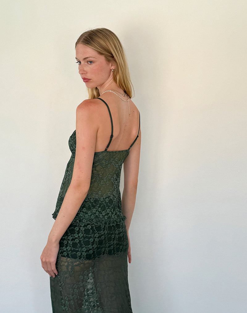 Manora Cami Top in Sage Canina Rose Lace