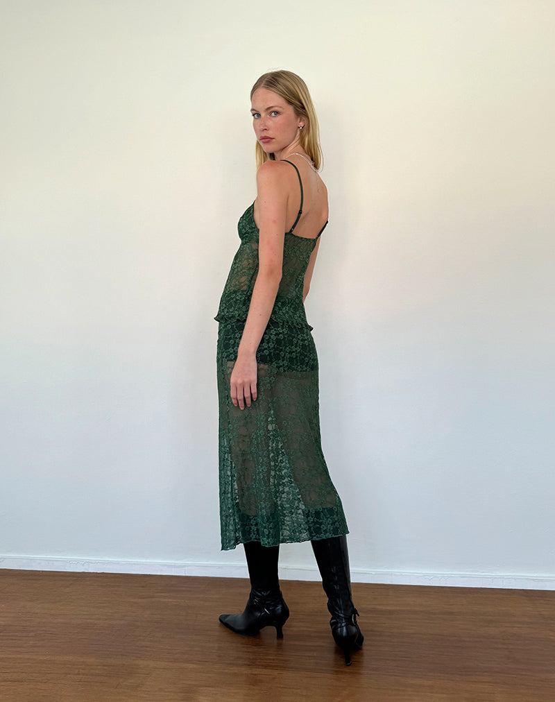 Image of Diri Unlined Midi Skirt in Sage Canina Rose Lace