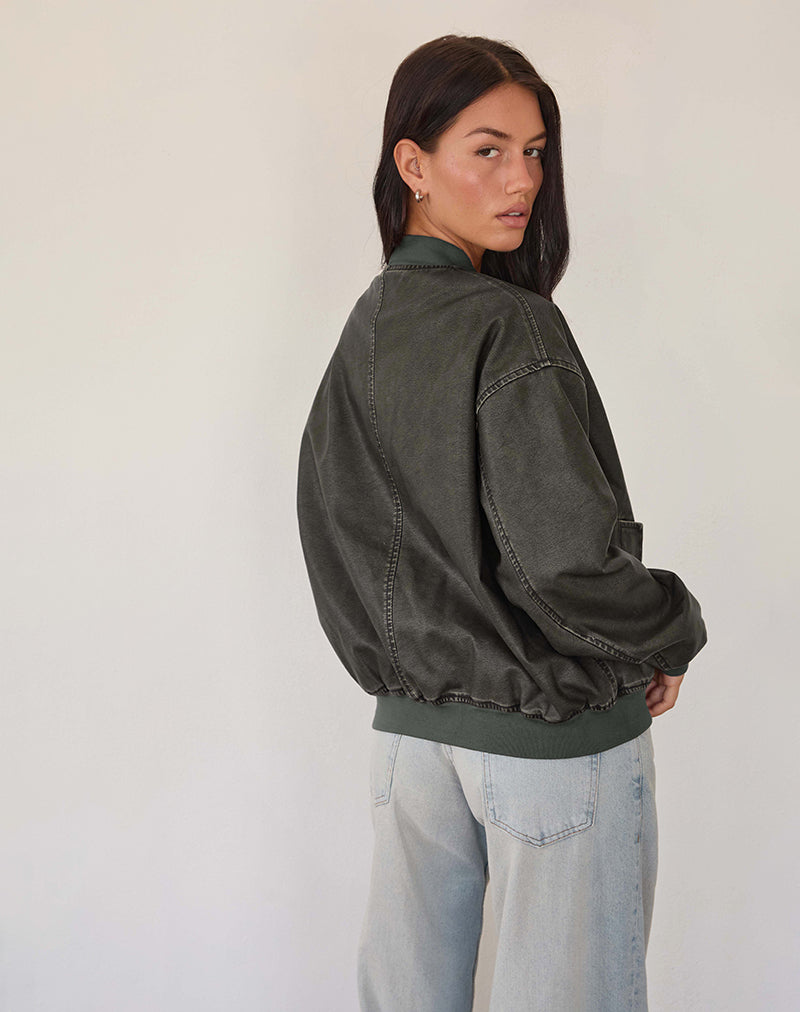 Image of Marco Distressed Bomber Jacket in PU Charcoal