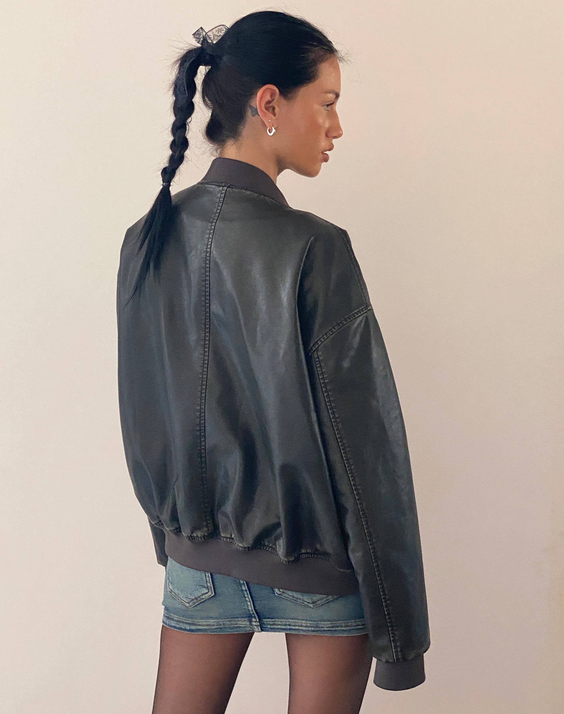 Image of Marco Distressed Bomber Jacket in PU Black