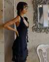Image of Margaret Ruffle Mini Dress in Black Chiffon with Rosette