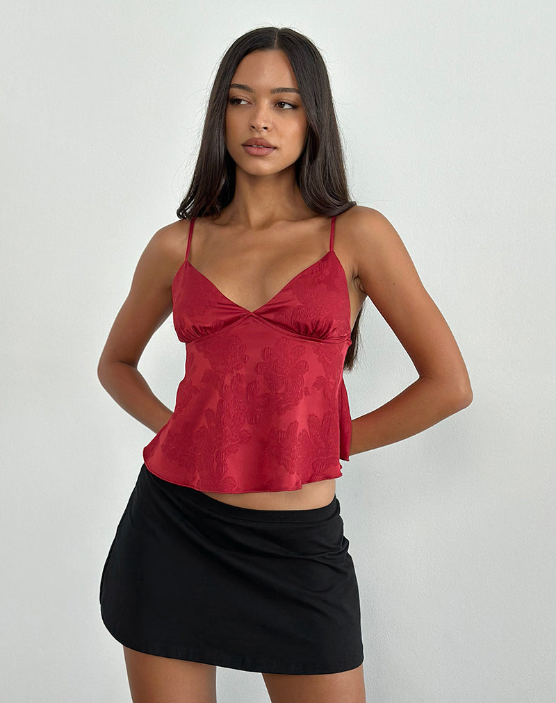 Marinda Top in Satin Jacquard Burgundy