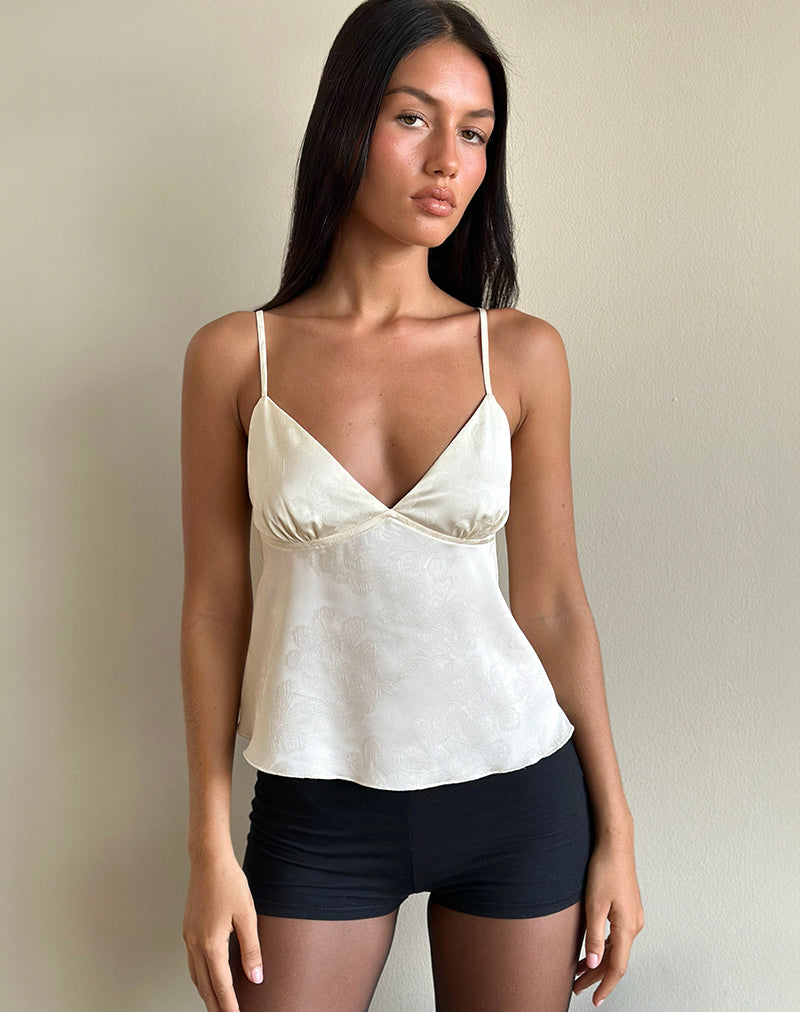 Marinda Top in Satin Jacquard Ivory