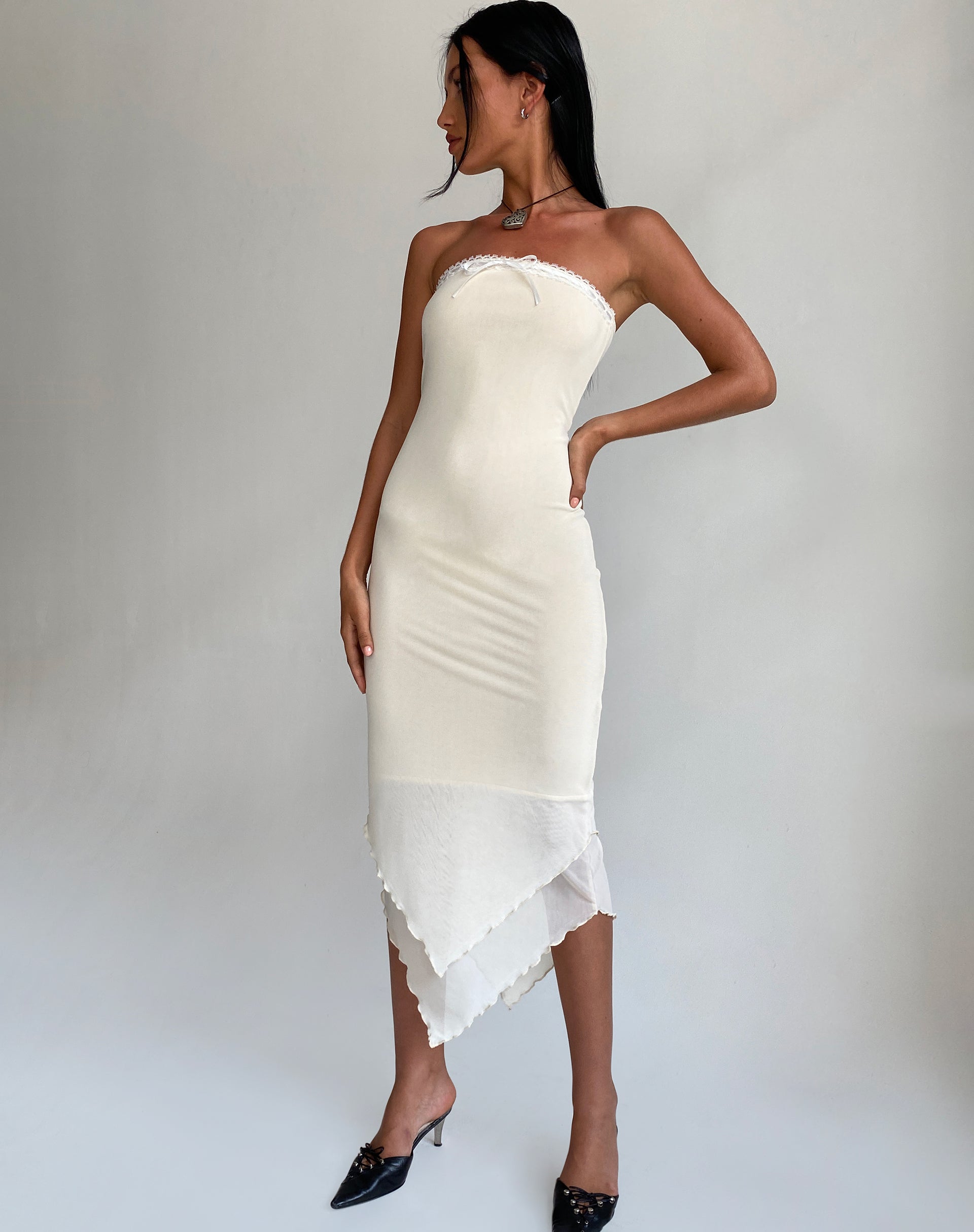 Cream Mesh Bandeau Maxi Dress Marve motelrocks com aus