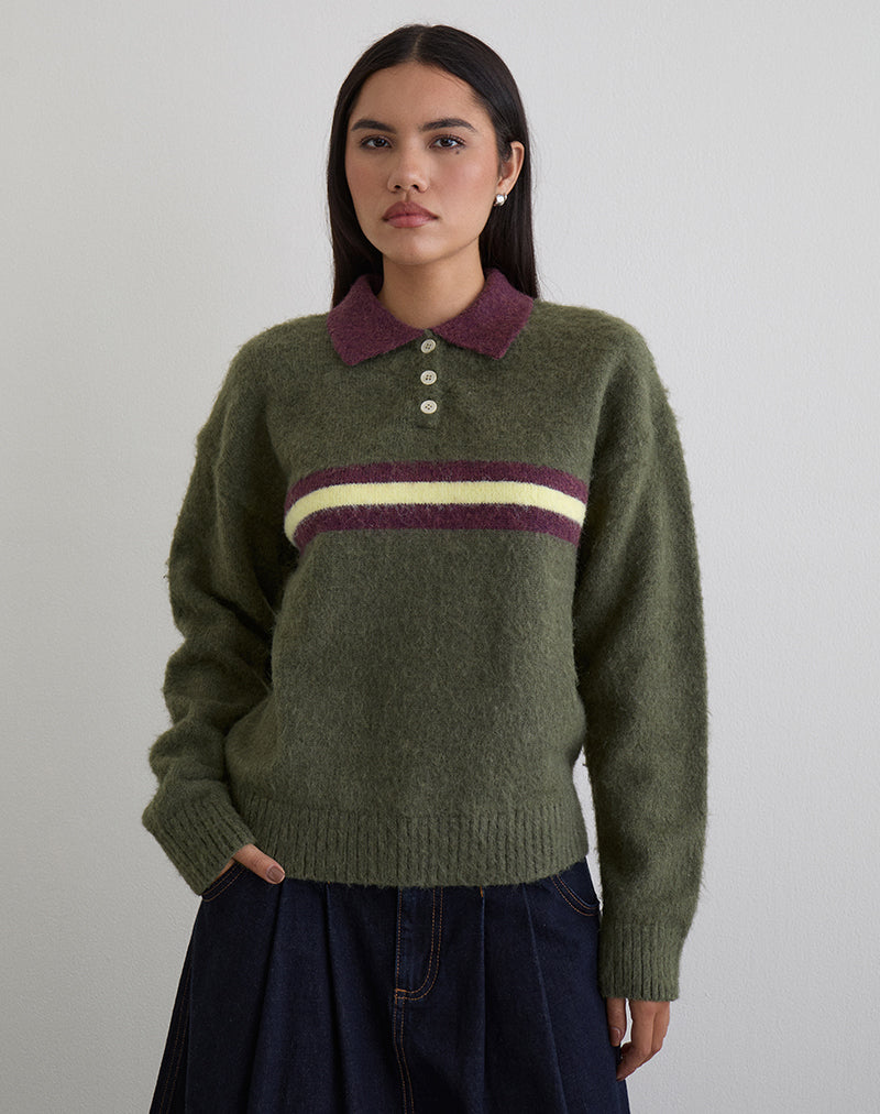 Image of Marvina Jumper in Knit Green with Yellow Stripe