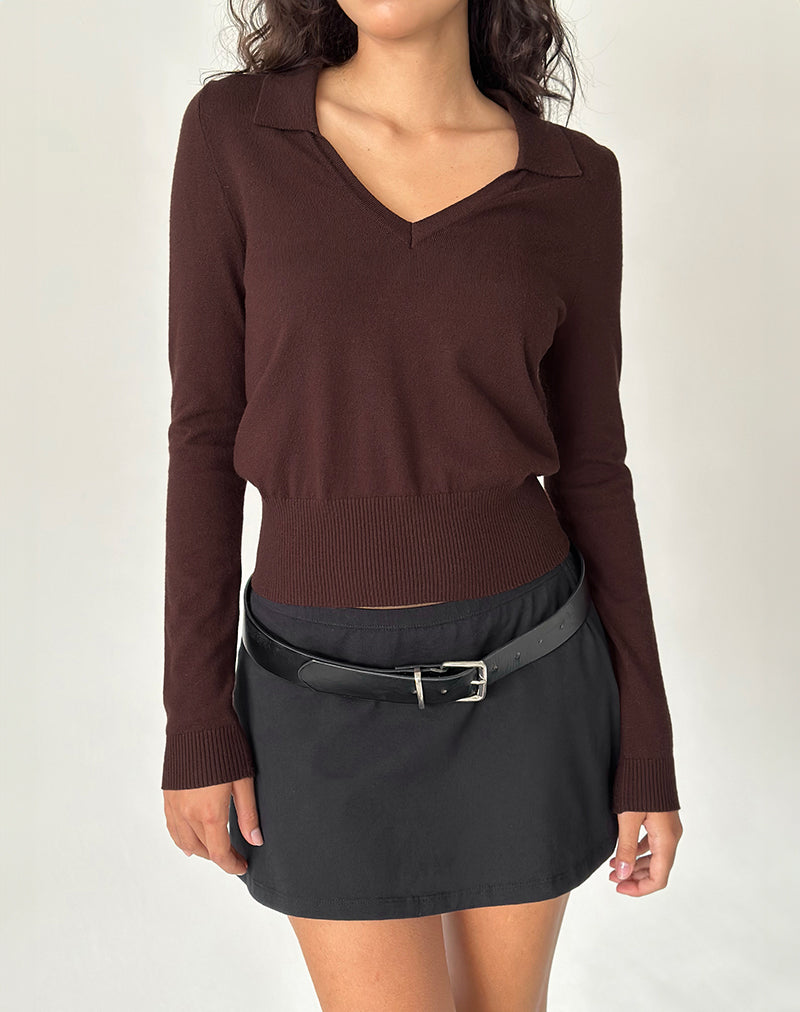 Maryse Long Sleeve Knitted Top in Brown