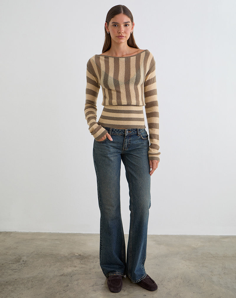 Image of Maude Top in Stripe Taupe and Neutral