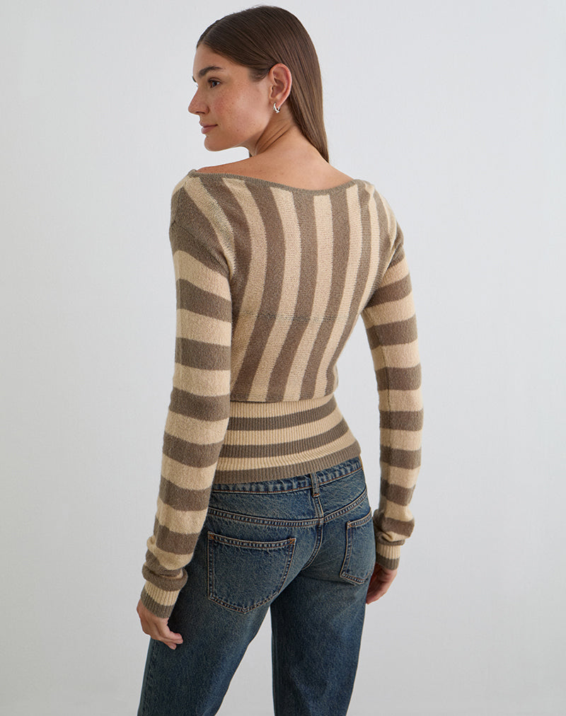 Image of Maude Top in Stripe Taupe and Neutral
