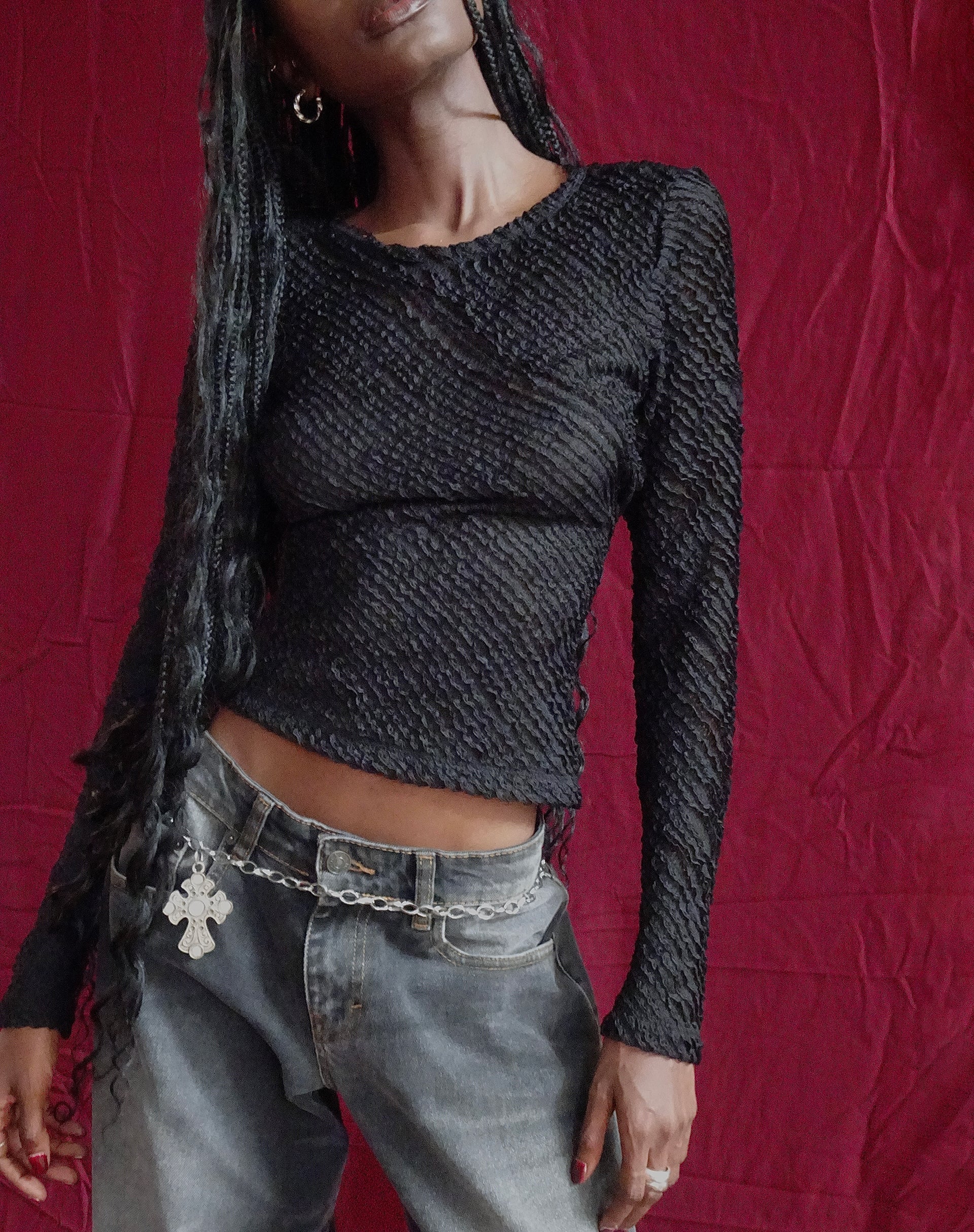 Image of Maya Long Sleeve Top in Textured Black
