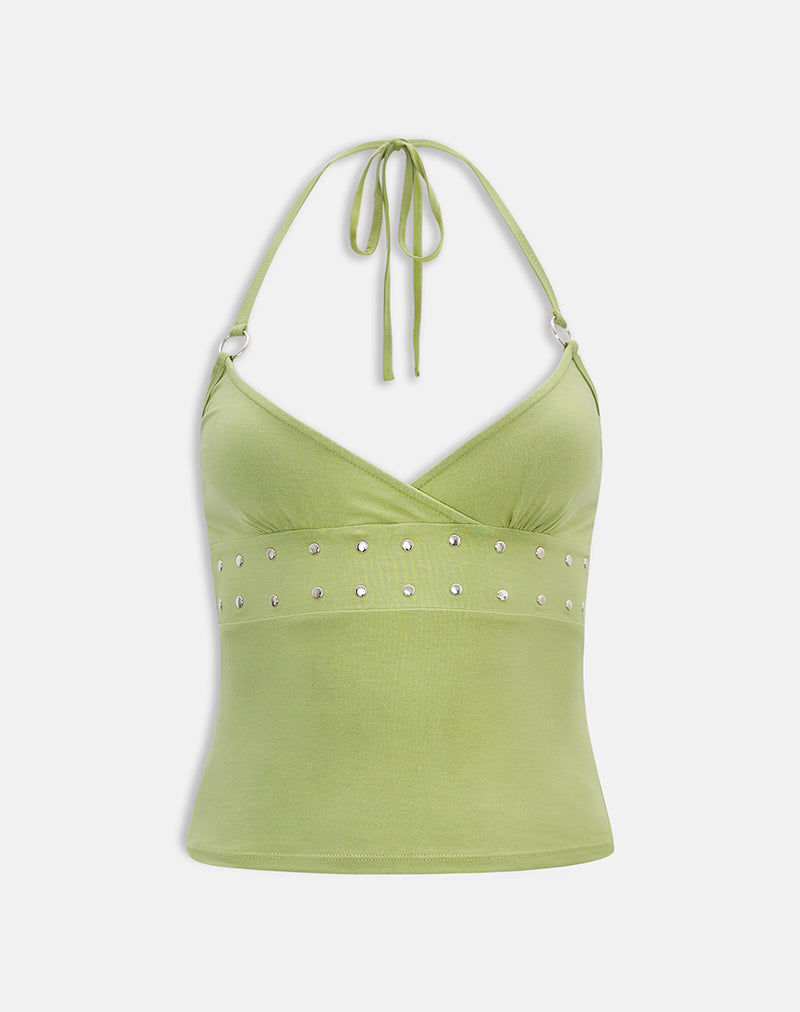 Image of Mayoti Top in Rayon Jersey Apple Green with Studs