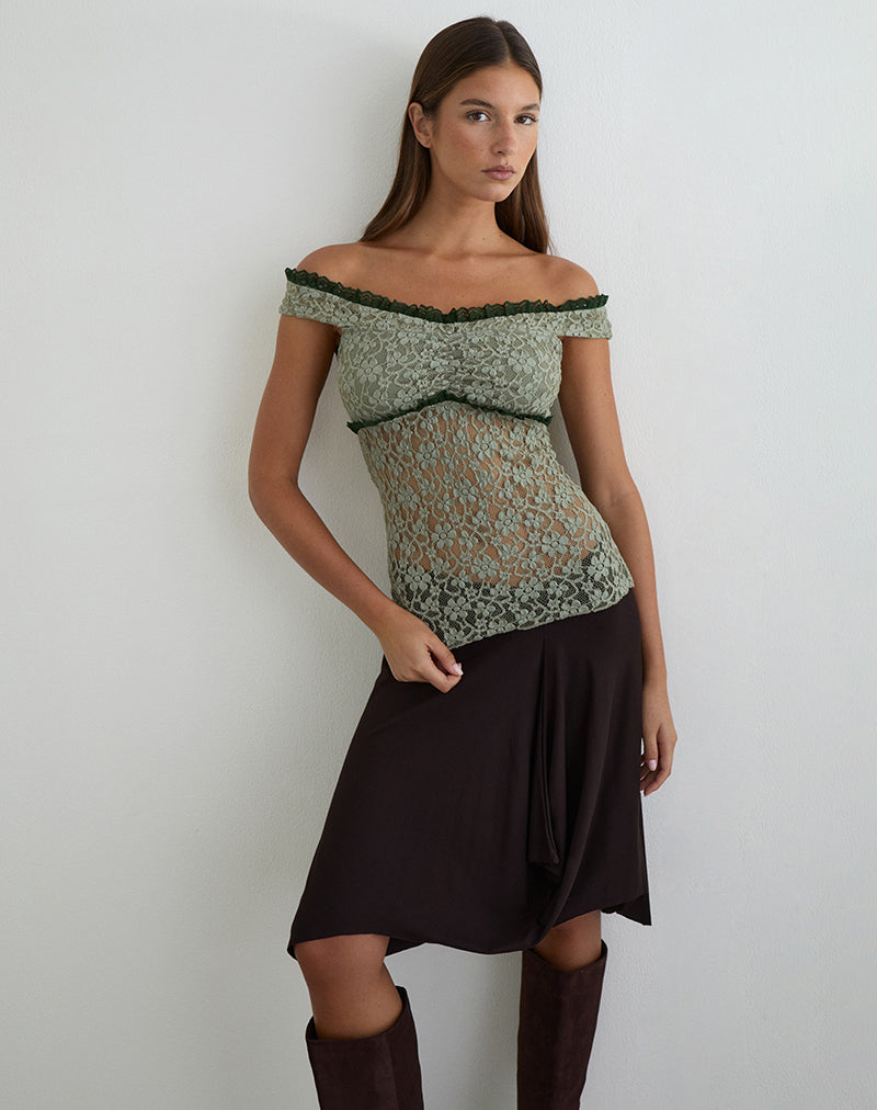 Mayu Top with Ruffle Trim in Lace Sage Green