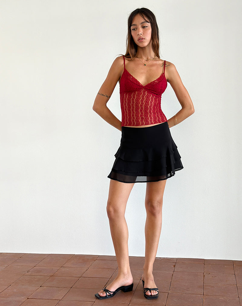 Megara Strappy Top in Red Lace Mesh