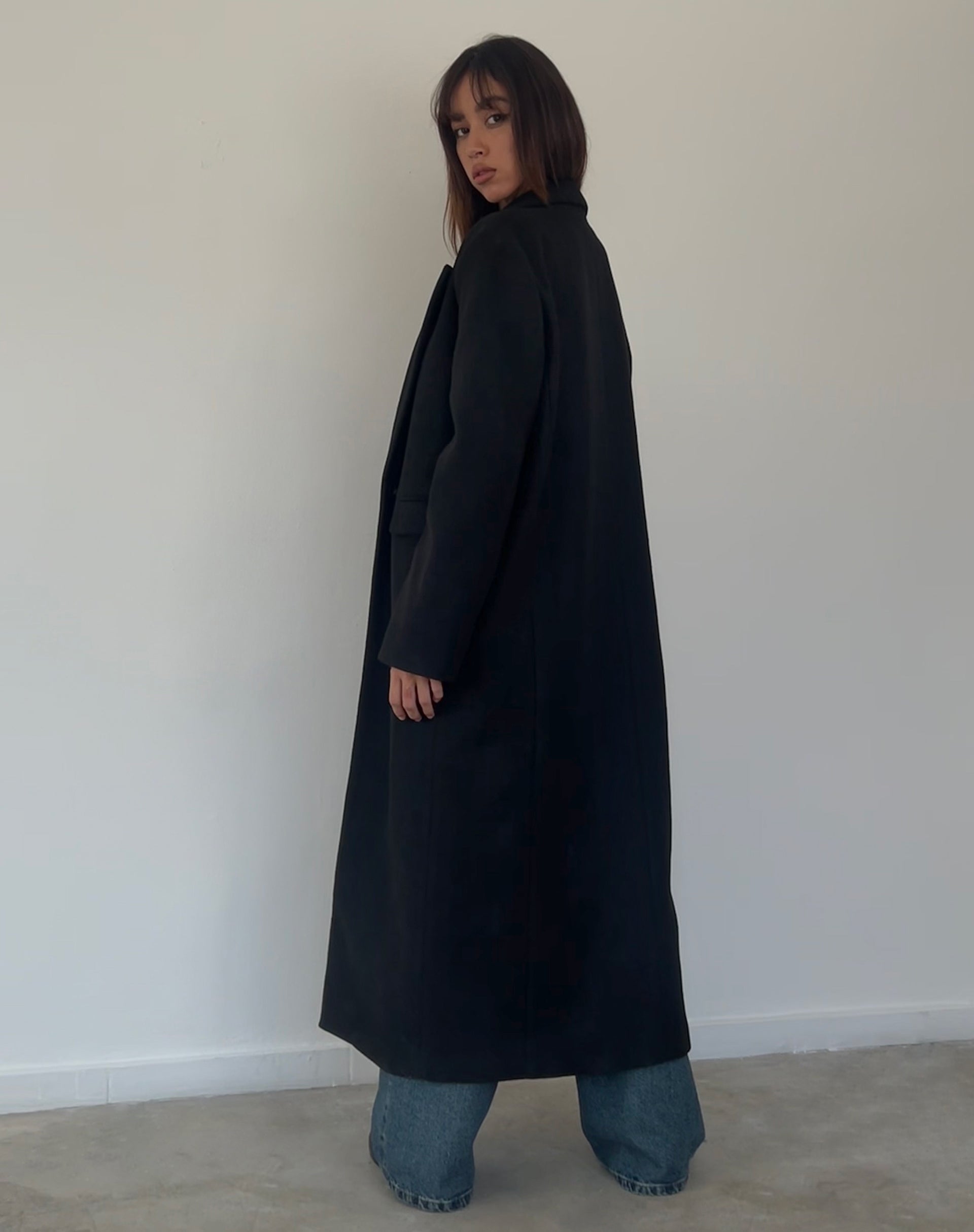 Image of Melani Longline Wool Coat in Black