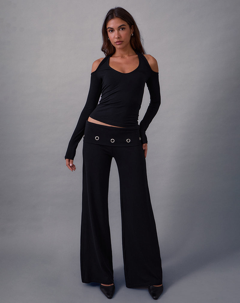 Image of Melton Long Sleeve Halter Top in Rayon Jersey Black