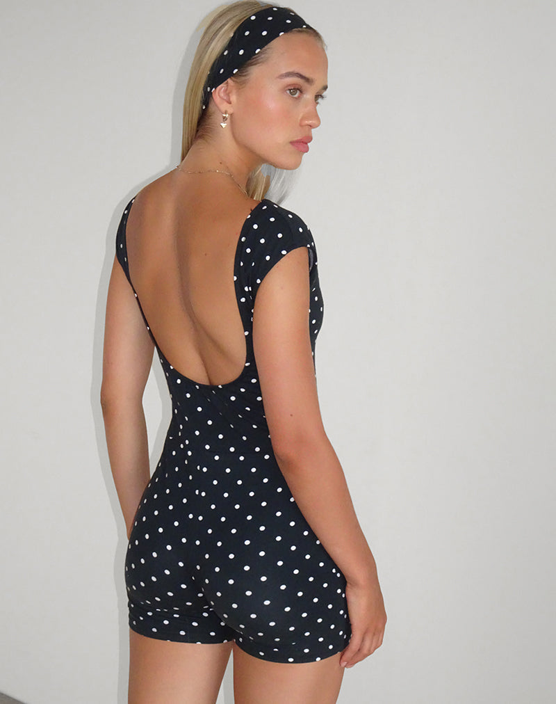 Image of Meredith Backless Playsuit in Polka Black